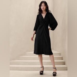 Banana Republic Black Twist-Front Midi Dress